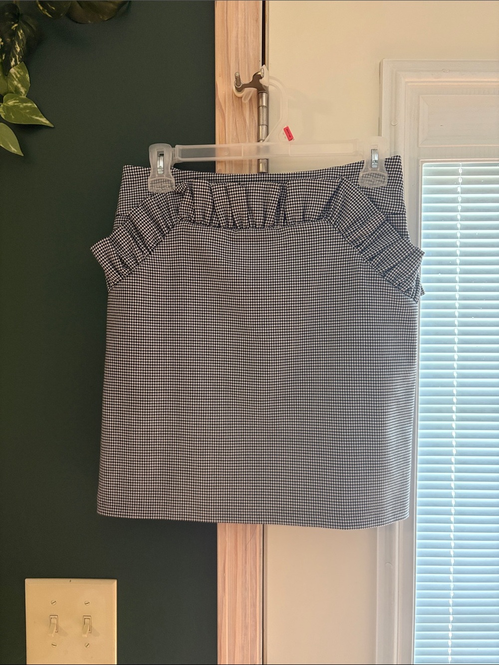Black and White Gingham Ruffle Trim Mini Skirt